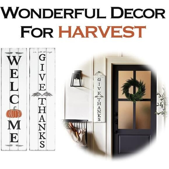 Welcome Sign for Front Door | Fall Welcome Sign | Reversible Vertical Porch Sign - Picture 2 of 7